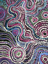 Load image into Gallery viewer, Colorful APY lands Aboriginal Painting with swirling designs in purple, pink, blue, and green.
