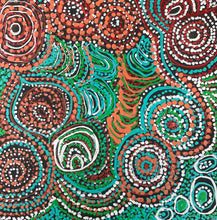 Load image into Gallery viewer, Fine dot details and rich red and green patterns from Rhoda Tjitayi’s Aboriginal Dreaming story painting Piltati Tjukurpa
