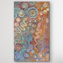 Load image into Gallery viewer, Vertical view of Piltati Tjukurpa showing intricate dot patterns and flowing Dreaming symbols
