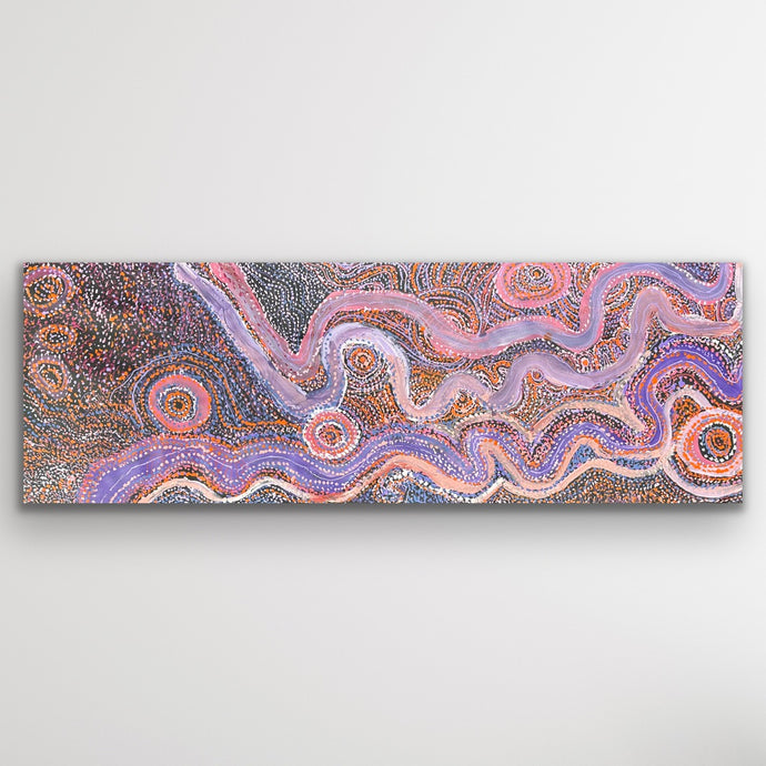 Wide rectangular Aboriginal painting Piltati Tjukurpa by Rhoda Tjitayi