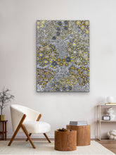 Load image into Gallery viewer, "My Country" Rochelle Bird Mbitjana 96cm x 129cm Authentic Aboriginal painting birds eye view of Utopia NT displayed on wall
