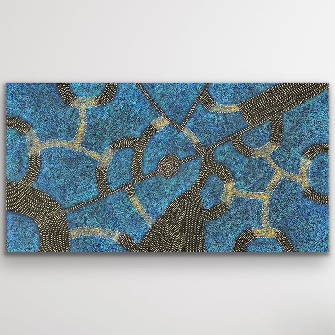 Wide Bush Plum Dreaming painting by Roseanne Morton featuring blue dot work