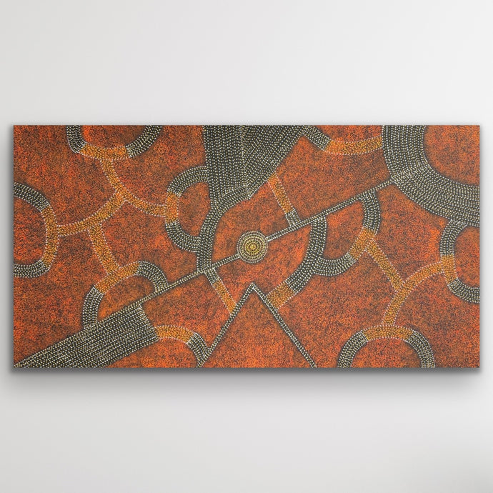 Wide Bush Plum Dreaming painting by Roseanne Morton with red and ochre tones