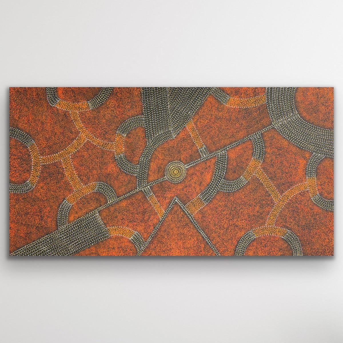 Wide Bush Plum Dreaming painting by Roseanne Morton with red and ochre tones