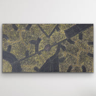 Wide canvas Bush Plum artwork by Roseanne Morton with fine dotting and desert tones