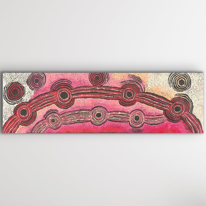 Dot painting symbolising Malilu’s journey across Country through interconnected pathways and circles