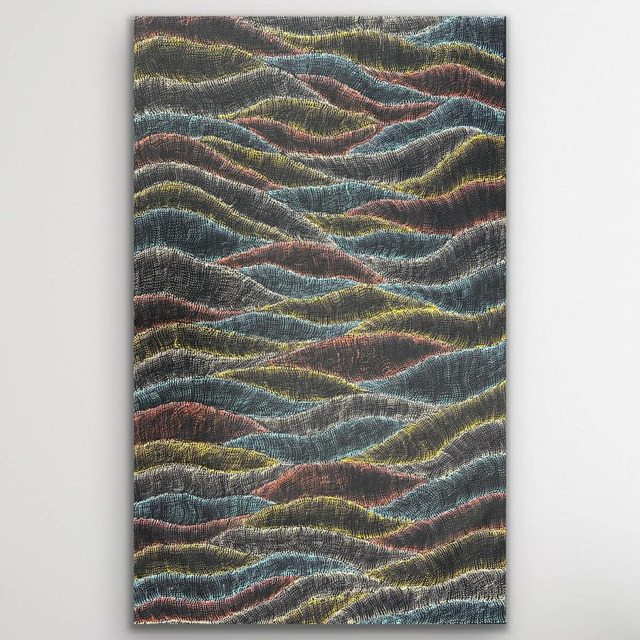 Original Aboriginal painting Sand Dunes by Debbie Napaljarri Brown depicting flowing desert dune formations from the Central Australian landscape.