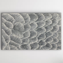 Load image into Gallery viewer, Full image of Sand Dunes (Tali) by Maureen Nampijinpa Hudson showing delicate layers of soft grey and white dot work symbolising desert ridges.
