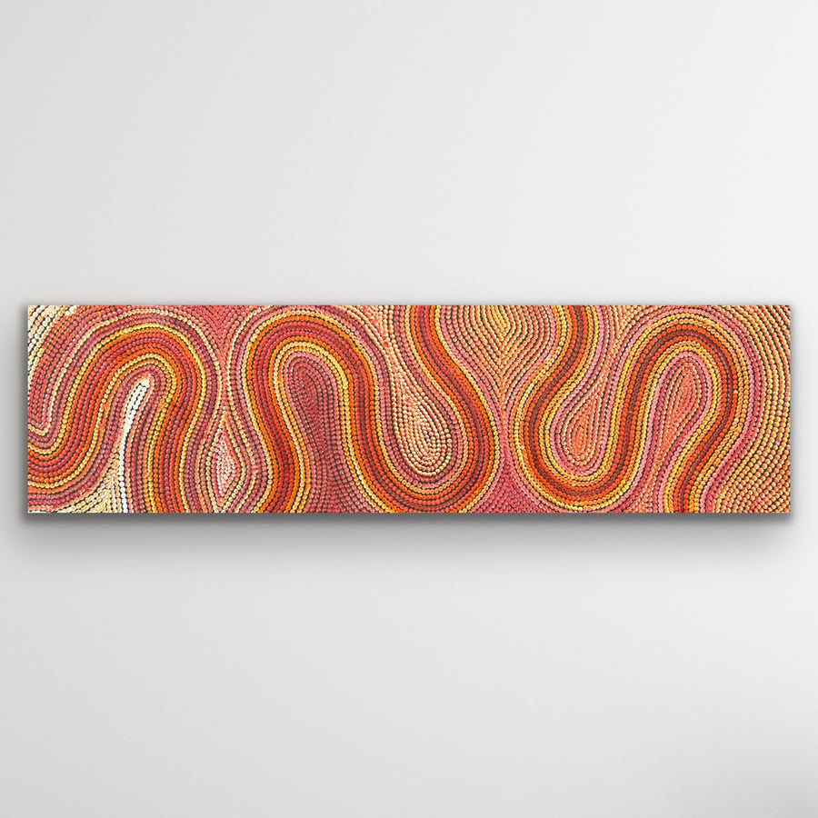 Sand Dunes Tali long original Aboriginal painting by Gwenda Turner Nungurrayi depicting desert sand dunes 110 x 31 cm