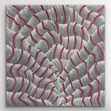 Load image into Gallery viewer, Original Aboriginal artwork featuring red and grey flowing sand dune patterns by Maureen Nampijinpa Hudson
