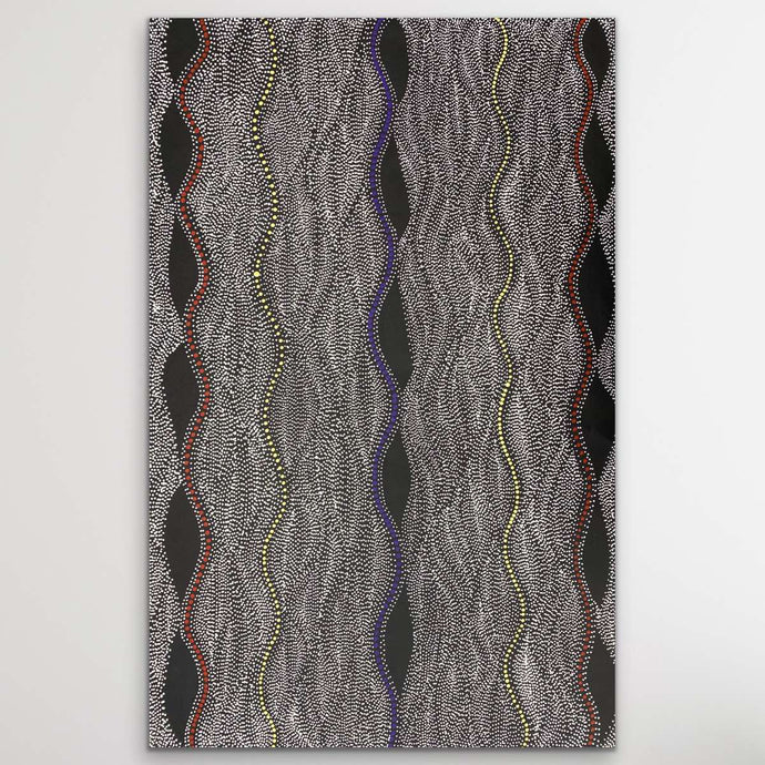 Seed Dreaming Aboriginal painting by Marshall Jangala Robertson with detailed flowing dots and cultural significance