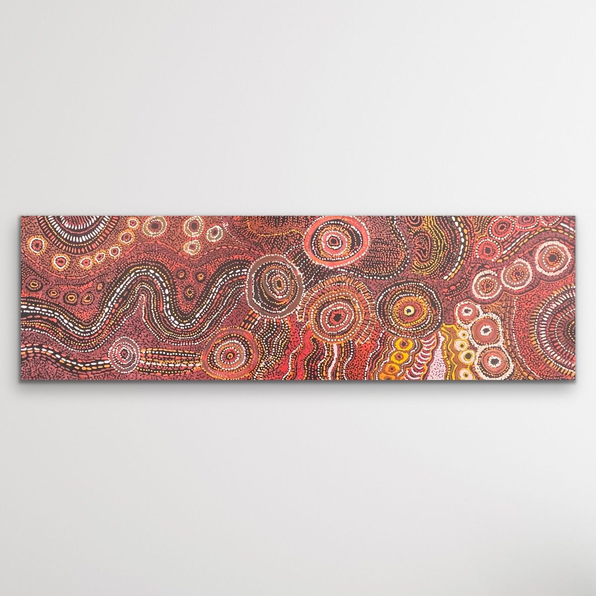 Seven Sisters Dreaming (Kungkarangkalpa Tjukurpa) Tanya Brady 199cmx 63cm large painting horizontal on white wall