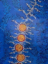 Load image into Gallery viewer, Seven Sisters Dreaming Michelle Possum Nungurrayi 193cm x 88cm blue large aboriginal painting close up photo
