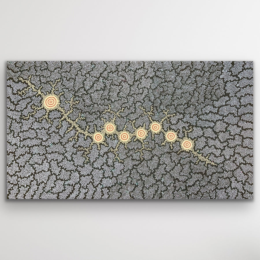 "Seven Sisters Dreaming" original Aboriginal painting by Michelle Possum Nungurrayi, 202cm x 112cm - authentic Indigenous Australian artwork