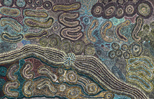 Load image into Gallery viewer, A rich interplay of earthy tones and circular motifs reflects the spiritual energy of the desert and the connection between family and land.
