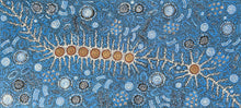 Load image into Gallery viewer, Close crop of the artwork focusing on clustered star motifs and ceremonial figures.
