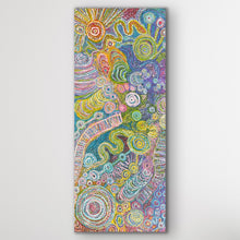 Load image into Gallery viewer, Soft colour transitions and layered dot work capturing desert movement and water sources.
