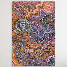Load image into Gallery viewer, Aboriginal art piece with swirling patterns on a gray background
