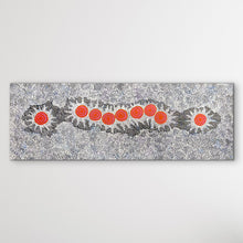 Load image into Gallery viewer, Seven Sisters artwork with red circles and black patterns on a black background
