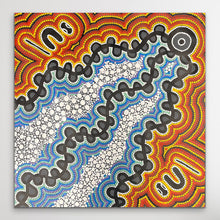 Load image into Gallery viewer, Full view orange red yellow black blue and white mina mina dreaming story
