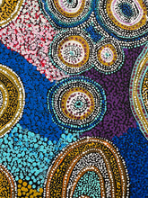 Load image into Gallery viewer, Teresa Mula dotpainting up close yellow, blue, purple

