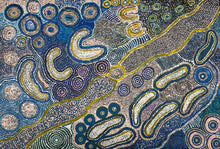 Load image into Gallery viewer, Detail image capturing the layered textures and intricate dotted compositions of the Seven Sisters Dreaming.
