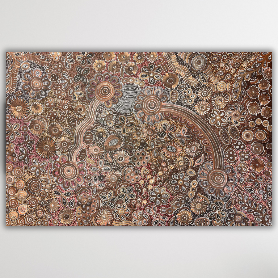 "Bush Flowers" original Aboriginal painting by Bernadine Johnson Kemarre, 180cm x 119cm - authentic Indigenous Australian artwork