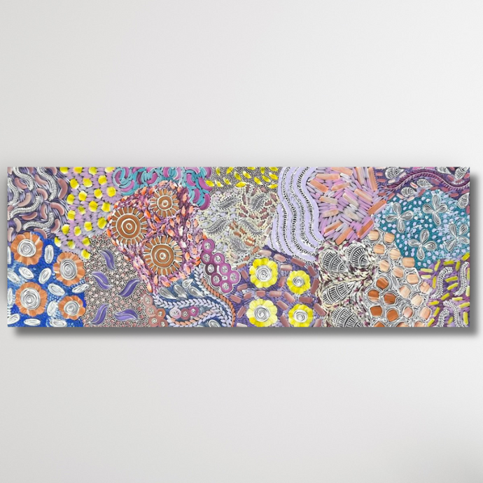Colorful abstract patterned fabric on a white background. Karen bird Ngale Full photo horizontal KB19673AU