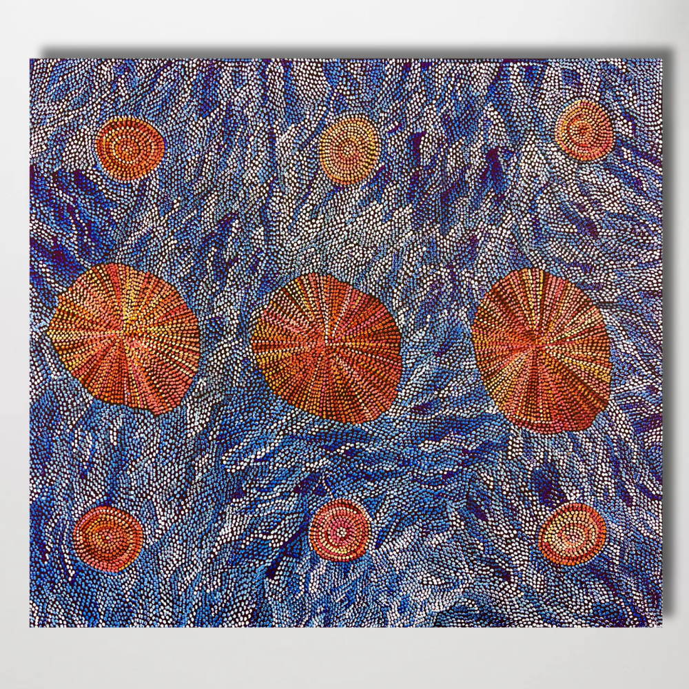 "Bush Flower" original Aboriginal painting by Joy Pitjara, 158cm x 142cm - authentic Indigenous Australian artwork