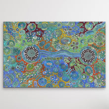 Load image into Gallery viewer, Utopia Bush flowers Bernadine Johnson Kemarre medium sized painting blue green yellow

