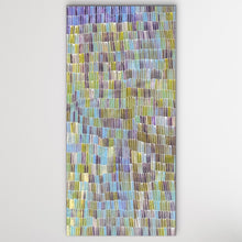 Load image into Gallery viewer, Purple, green, blue and yellow Yam Dreaming story full painting displayed on white
