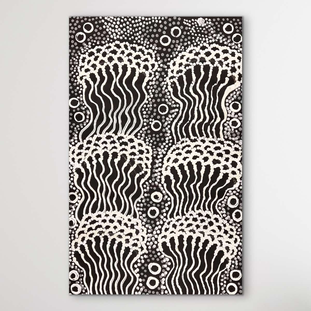 Long Aboriginal painting Tree of Life 51x32cm by Warlpiri artist Hudson