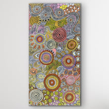 Load image into Gallery viewer, Aboriginal artwork Budgerigar Dreaming &amp; Bush Tucker by Julieanne Nungarrayi Turner, highlighting Dreamtime bird and food motifs
