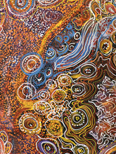 Load image into Gallery viewer, Close-up of ancestral sisters transformed by water snakes in Rhoda Tjitayi&#39;s Piltati Tjukurpa, Central Desert Aboriginal art
