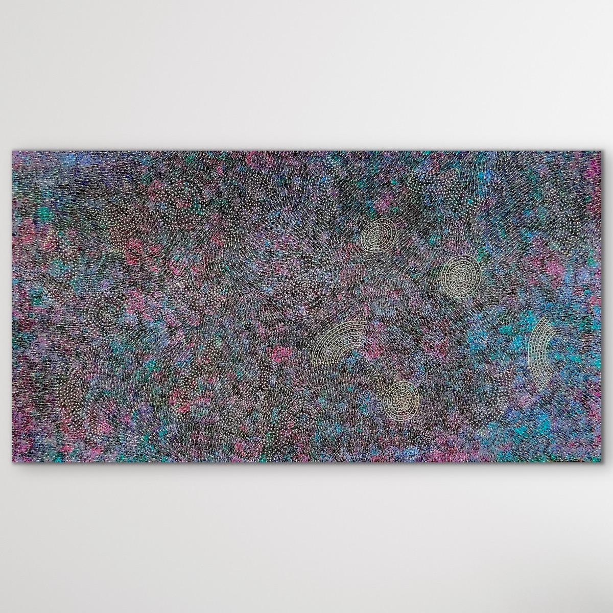 "Bush Plum Seeds" original Aboriginal painting by Roseanne Morton Petyarre, 110cm x 200cm - authentic Indigenous Australian artwork