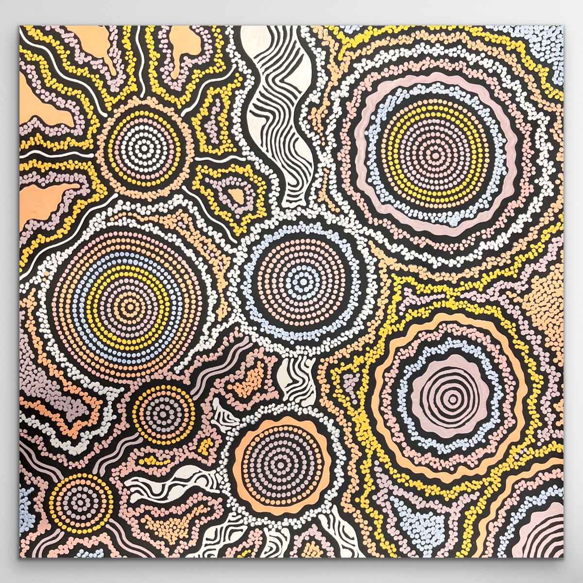 "My Country Landscape" original Aboriginal painting by Farron Furber Jampitjinpa, 61cm x 60cm - authentic Indigenous Australian artwork