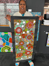 Load image into Gallery viewer, "Budgerigar Dreaming Story" by Julieanne Turner Nungurrayi - artist photo, 97cm x 40cm
