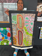 Load image into Gallery viewer, "Budgerigar Dreaming" by Julieanne Turner Nungurrayi - artist photo, 80cm x 50cm

