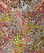 Load image into Gallery viewer, "Bush Flowers" Aboriginal art by Bernadine Johnson Kemarre - close-up detail, 88cm x 71cm
