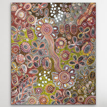 Load image into Gallery viewer, "Bush Flowers" by Bernadine Johnson Kemarre - detail view of Aboriginal painting, 88cm x 71cm
