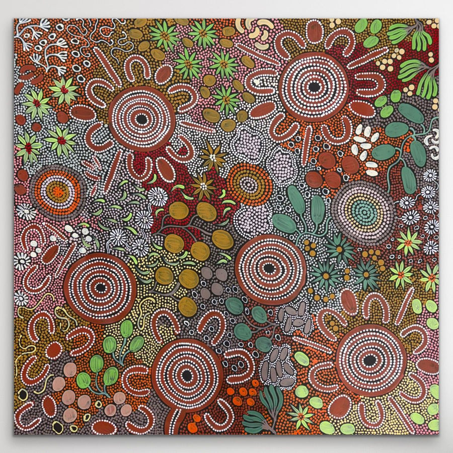 "Women's Hunting Story" original Aboriginal painting by Julieanne Turner Nungurrayi, 100cm x 98cm - authentic Indigenous Australian artwork
