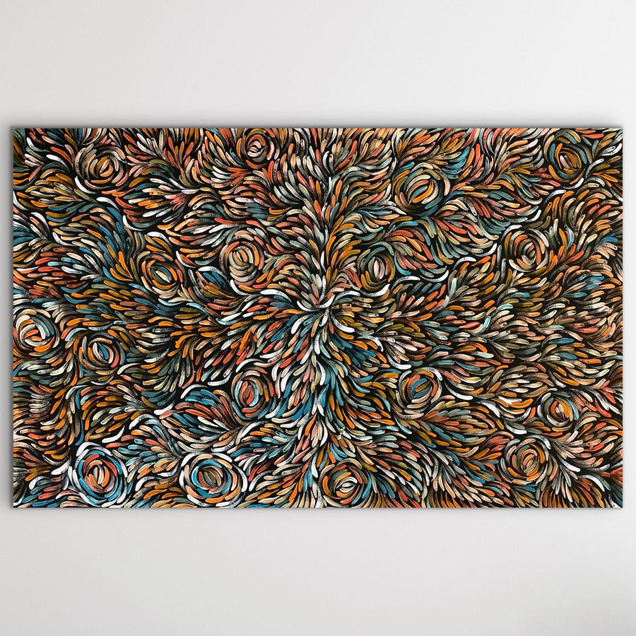 "Bush Medicine Leaves" original Aboriginal painting by Rayleen Pula Price, 152cm x 95cm - authentic Indigenous Australian artwork