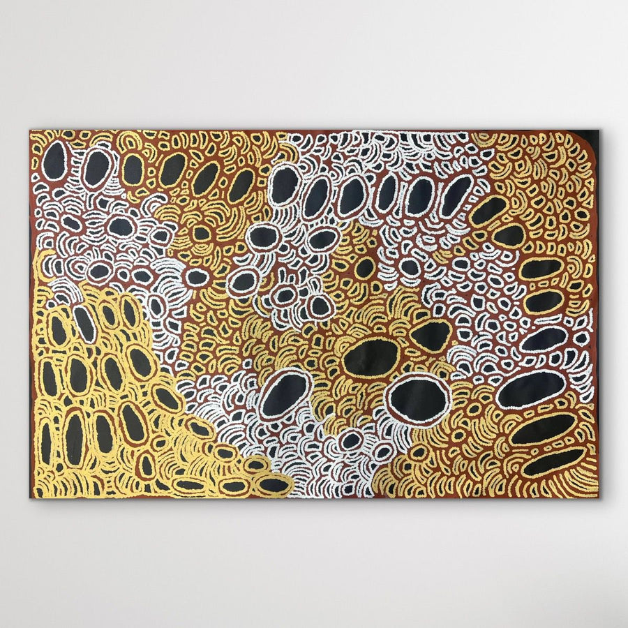 "My Country " by Tjawina Porter Nampitjinpa - detail view of Aboriginal painting, 95cm x 143cm
