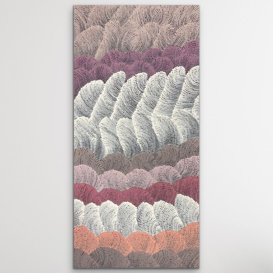 "Sand Dunes (Tali)" original Aboriginal painting by Maureen Nampijinpa Hudson, 143cm x 71cm - authentic Indigenous Australian artwork
