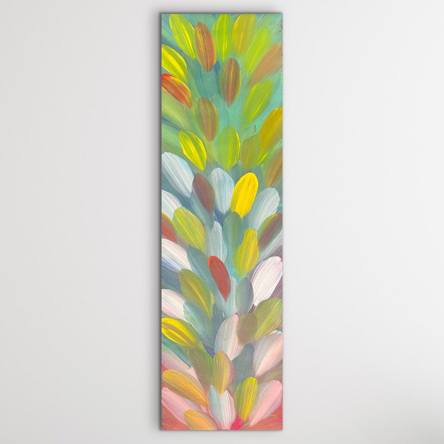 "Bush Medicine Leaves" original Aboriginal painting by Roseanne Morton Petyarre, 116cm x 32cm - authentic Indigenous Australian artwork