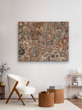 Load image into Gallery viewer, "Bush Flowers" Bernadine Johnson Kemarre 130cm x 102cm natural colours browns, reds, creams
