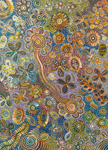 Load image into Gallery viewer, "Bush Flowers" Aboriginal art by Bernadine Johnson Kemarre - close-up detail, 104cm x 76cm
