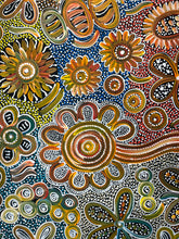 Load image into Gallery viewer, "Bush Flowers" Aboriginal painting by Bernadine Johnson Kemarre displayed in modern room setting
