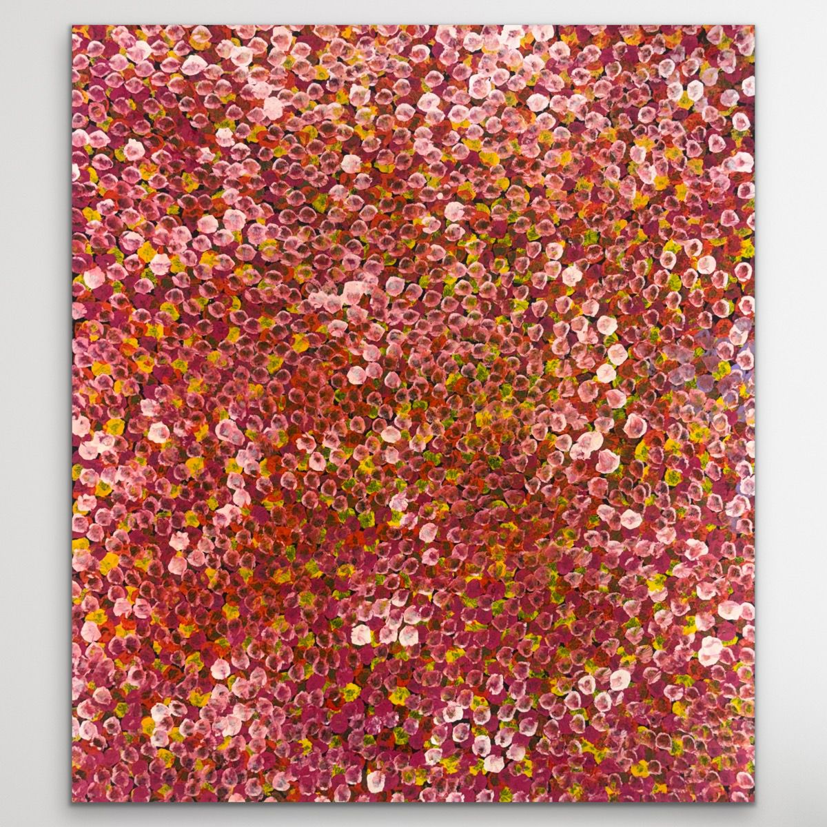 "Bush Plum" Stephen Pitjara 91cm x 81cm Beautiful Simple Aboriginal Art, from Utopian Region