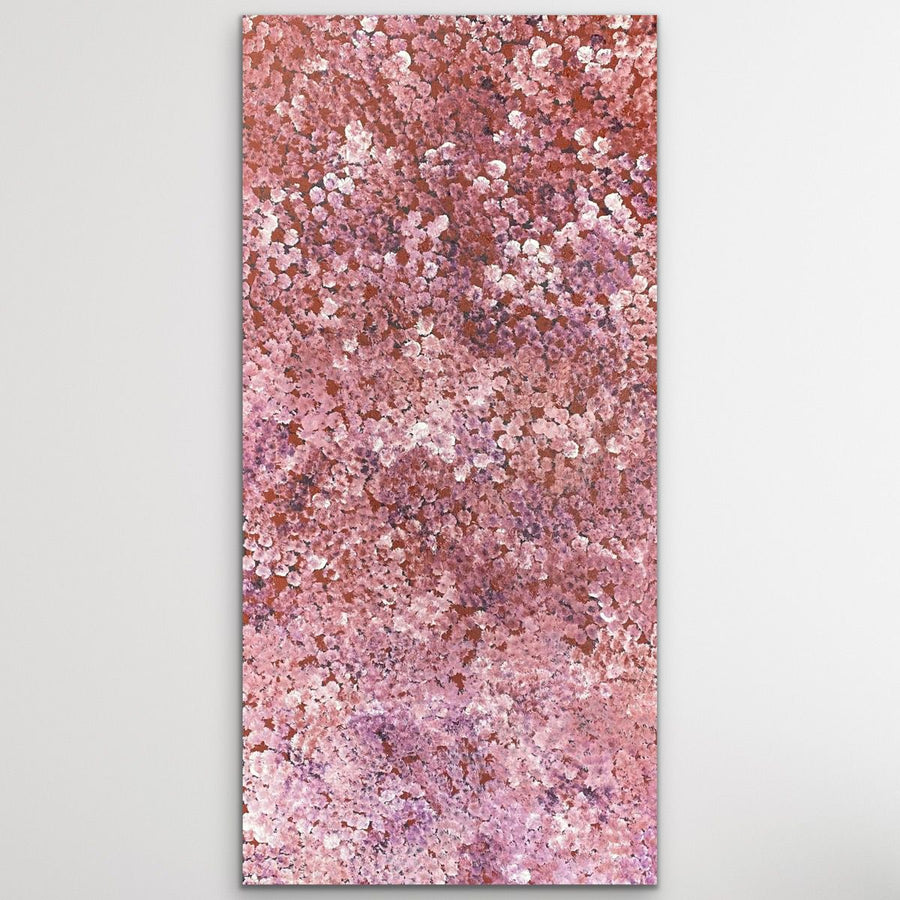"Bush Plum" Stephen Pitjara 112cm x 53cm, Traditional story from Utopia region, Central Desert artist from Utopia